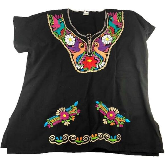 Mexican Womans Blouse Color Black Day of The Dead Coco Theme Party b3 - Picture 2 of 2